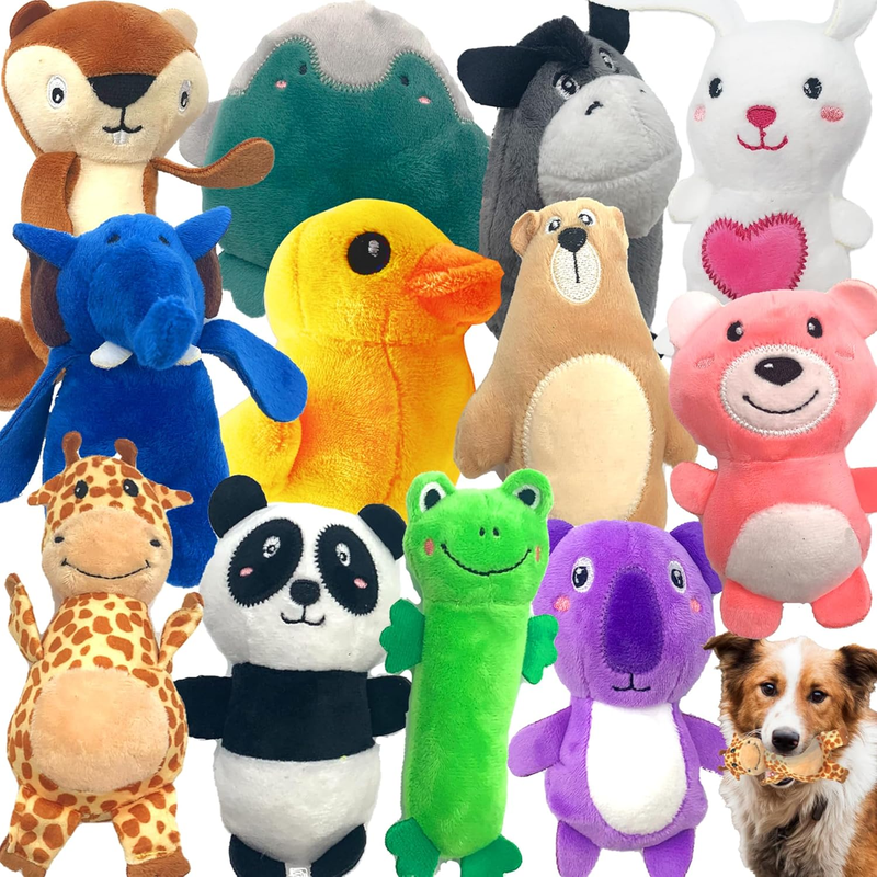 12 Pack Plush Animal Dog Toy, Premium Squeaky Chew Toys for Sm...