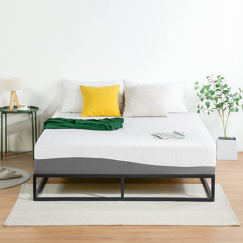 9 Inch Modern Metal Platform Bed Frame, Wood Slat Anti-Slip Support, Steel Mattr