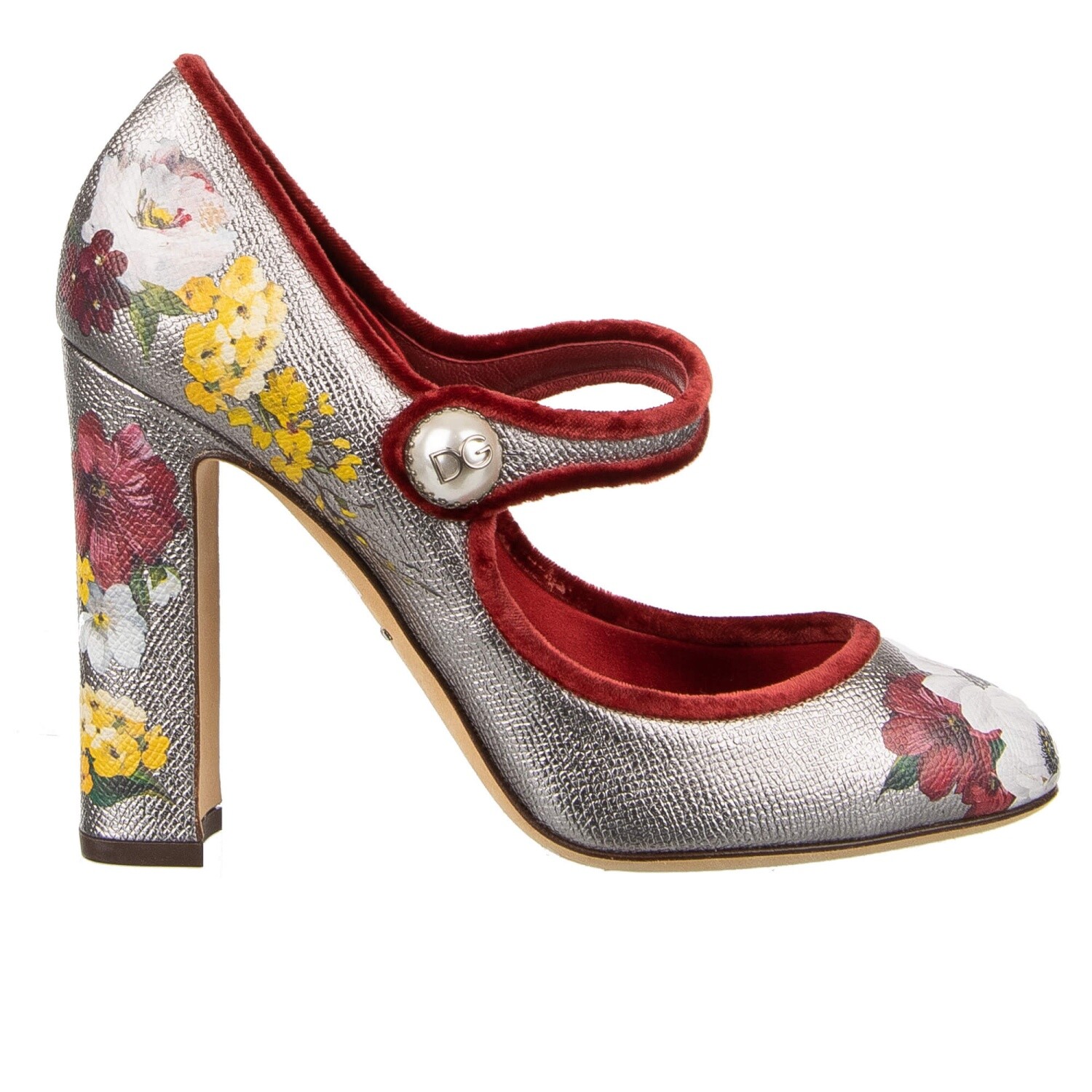

Dolce - Gabbana Кожаные туфли-лодочки Мэри Джейн с цветочным жемчугом Vally Серебристый Красный, Серебряный, Valley