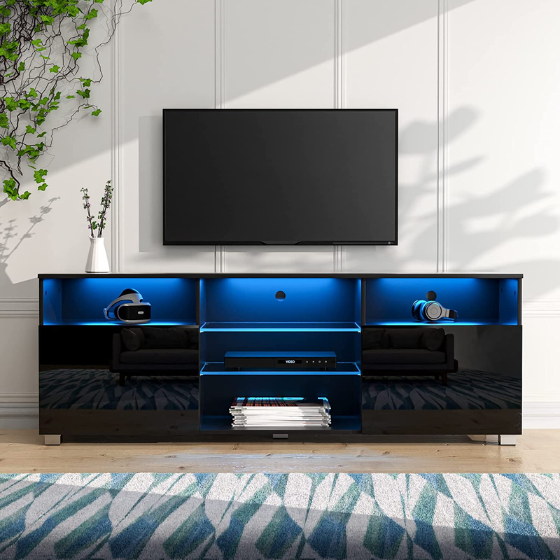 For 65 Inch Tvs, Modern Tv Stand With Led Lights And High Glossy Ca