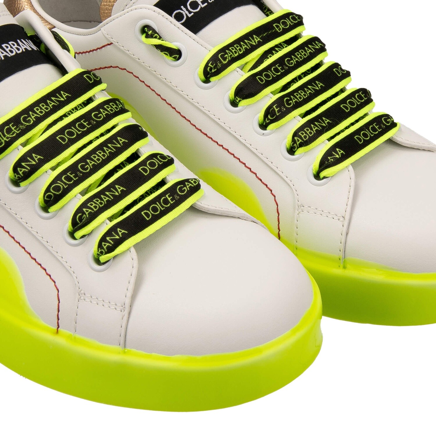 Pre-owned Dolce & Gabbana Dg Logo Sneaker Shoes Portofino White Neon Yellow Gold 13383