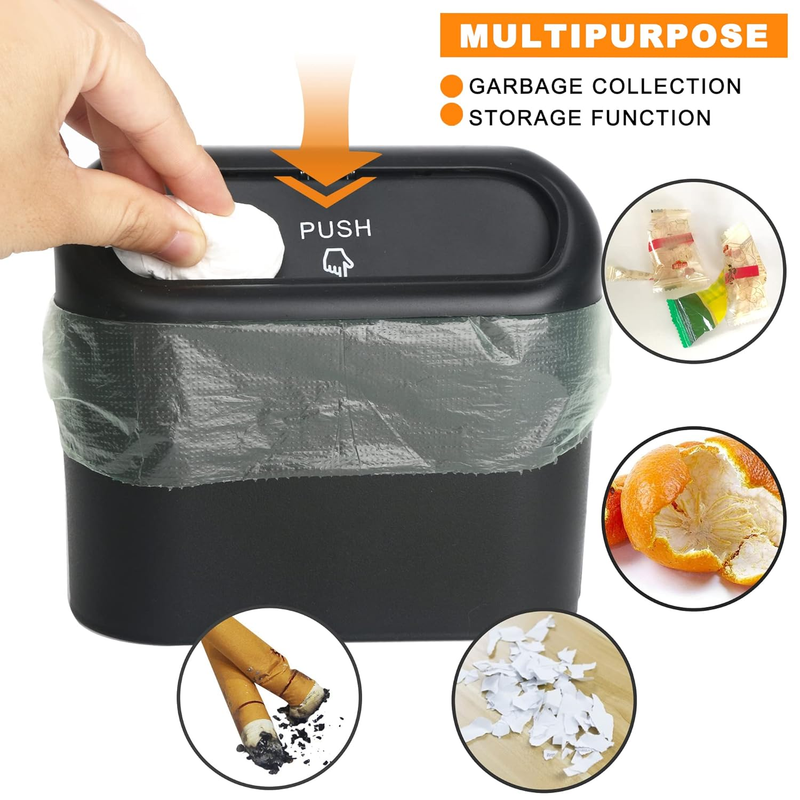Car Trash Can Bin with Lid Small Leakproof Car Garbage Can Mini Vehicle Trash Bi