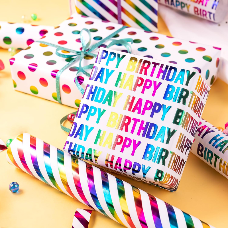 Birthday Wrapping Paper Roll - Mini Roll - 3 Rolls - 17 Inch X 120 Inch per Roll