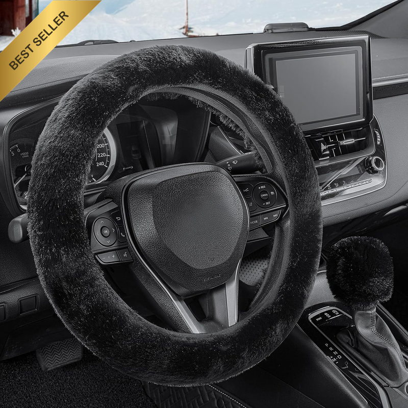 Fuzzy Steering Wheel Cover, 38Cm Soft Faux Rabbit Fur Steering Wheel Protector,