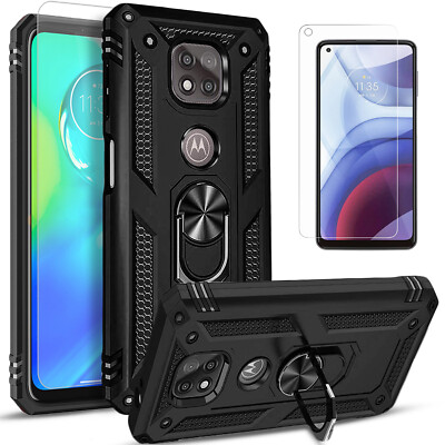 For Moto G Power 2021 2022 Case Phone Cover Kickstand + Tempered Glass Screen