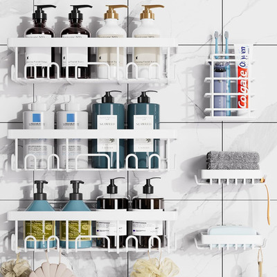 Adhesive Shower Caddy 6-Pack, Wall Mounted Organizer with Soap Dish,Black