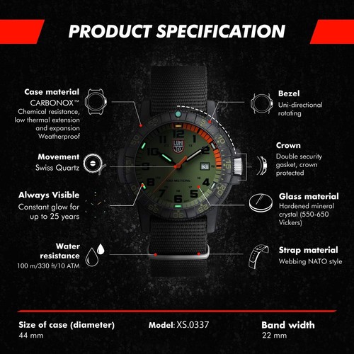 Pre-owned Luminox Men's Xs.0337 Leatherback Green/black Sea Turtle Giant Fashion Watch