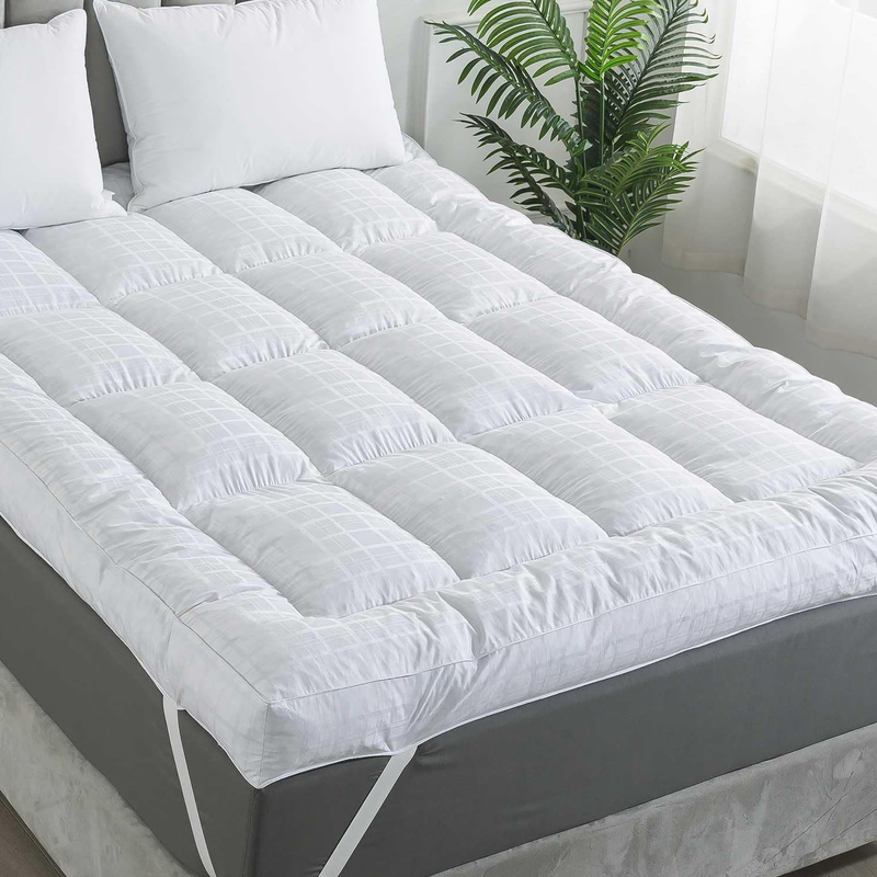 5 Inch Duck Feather Bed King Size, 100% Cotton Extra Thick Mattress Topper, 2500Gsm Overfilled Pillow Top, Hotel Collection Mattress Topper