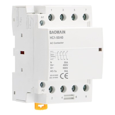Baomain Household AC Contactor 4 Pole HC1-50 24V 50A 4NO Normally Open Universal