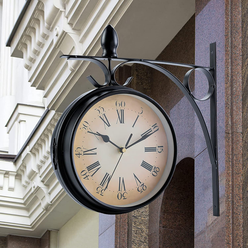 Outdoor Double Sided Clock 8Inch round Wall Hanging Double-Sided Station Clock D