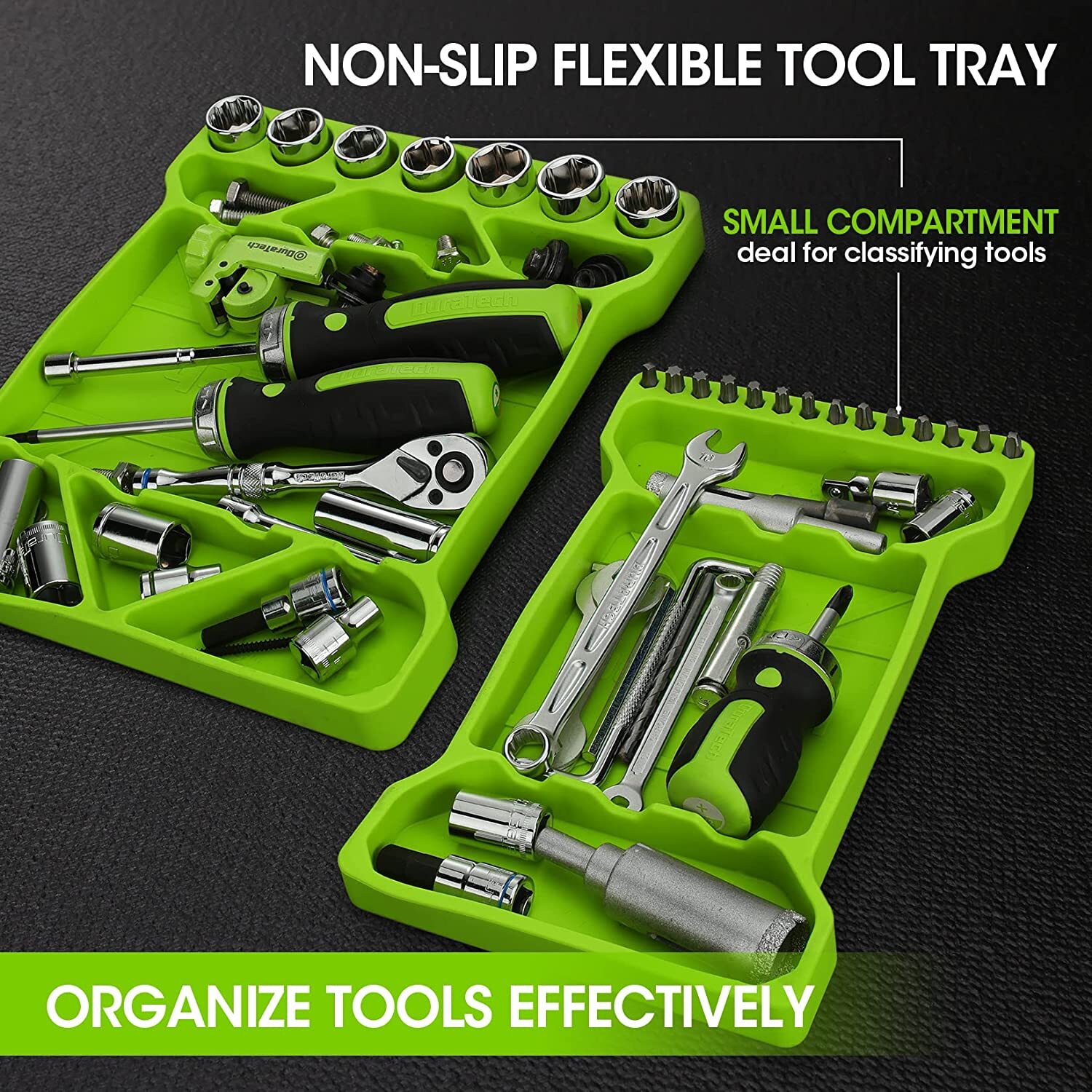 DuraTech 3PC Flexible Tool Tray Silicone Tool Holder for Household Storage Green