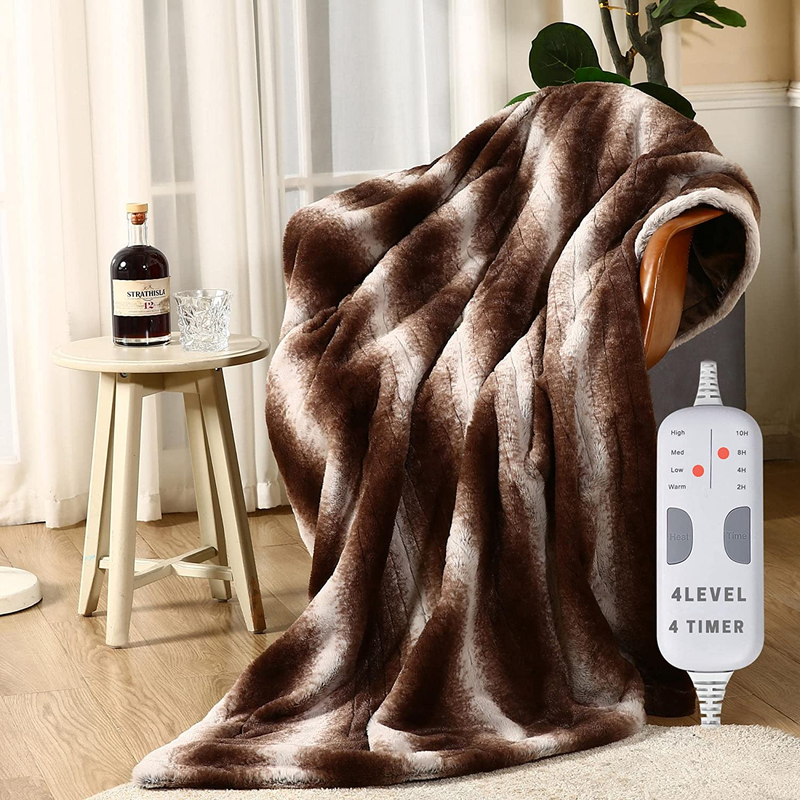 Heated Blanket Electric Throw Faux Fur 50″ X 60″ Size Low Voltage Soft Warm