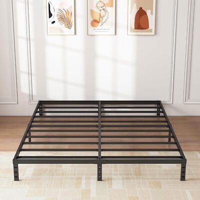 10 Inch Metal Full Size Bed Frame - Double Black Basic Steel Slats Platform