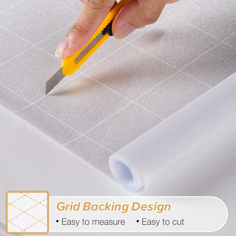 Window Films for Privacy Frosted Glass Film with Backing Grid Lines Non-Adhesive