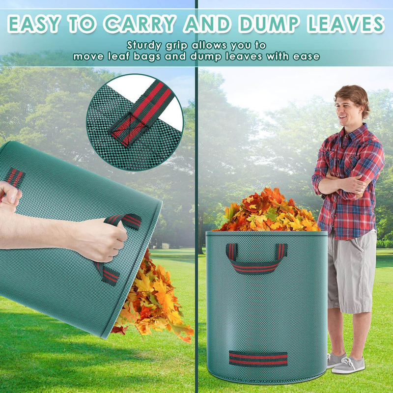 4 Pack 72 Gallon Garden Yard Waste Bags, Reusable Collapsible Plants Leaf Grass