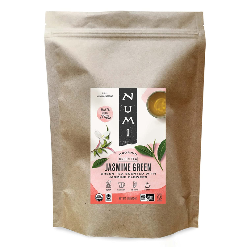 Numi Organic Jasmine Green Tea, 16 Ounce Pouch, Loose Leaf Floral Green Tea, Bre
