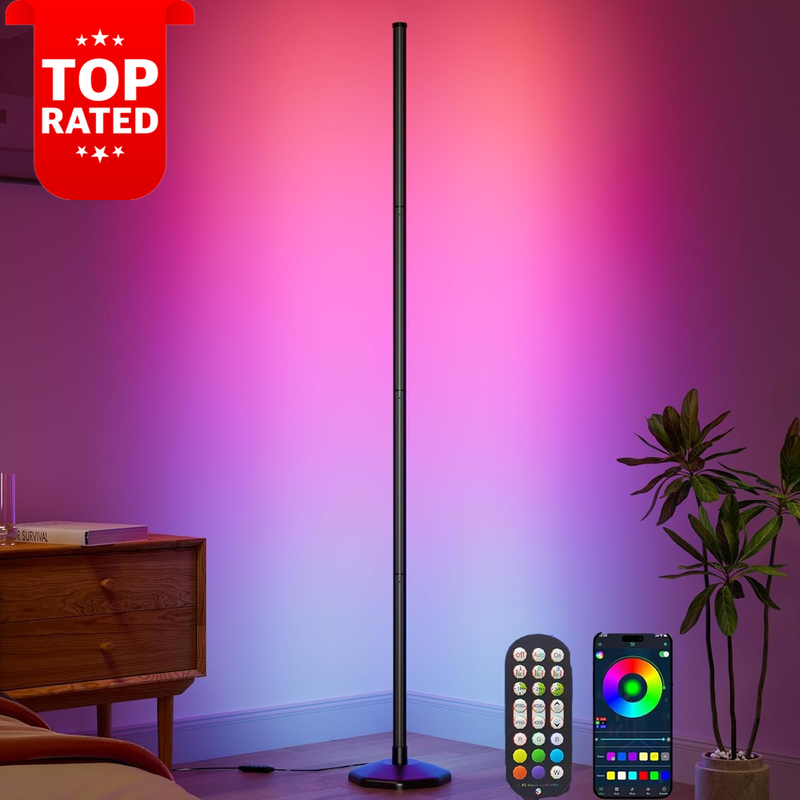 Smart RGB LED Corner Floor Lamp App Remote Control 16 Million Colors Music Sync