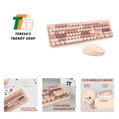 Wireless Keyboard and Mouse, Cute Keyboard and Mouse, 2.4G Wireless Keyboard ...