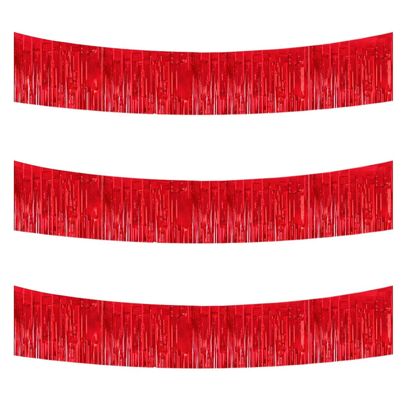 3 Packs 30 Feet Metallic Foil Fringe Garland Tinsel Streamers，Shiny Red Wall Han