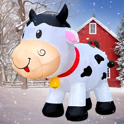 Cute Dairy Cow Christmas Inflatable with Built-in LED Lights - 6FT Yard Delight