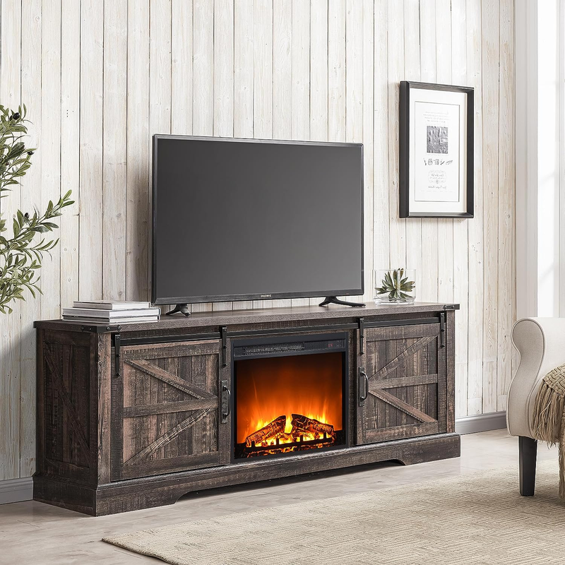 Fireplace TV Stand for 75+ Inch Tv, Farmhouse Entertainment Center with 23" Elec