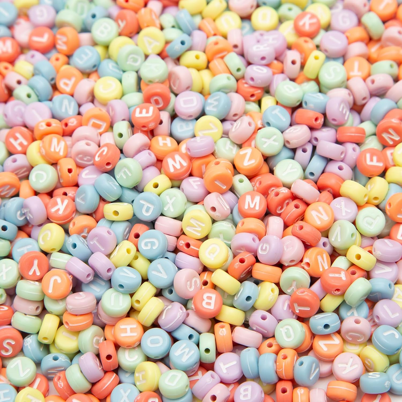 1000Pcs Colorful Letter Beads, 4X7Mm Acrylic Alphabet Beads A-Z round Letter Bea