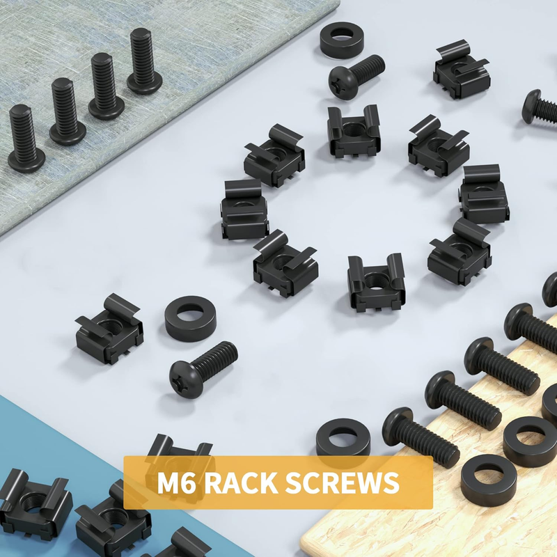 50 PCS M6 x16mm Rack Mount Cage Nuts, Screws and Washers for Rack Mount Server C