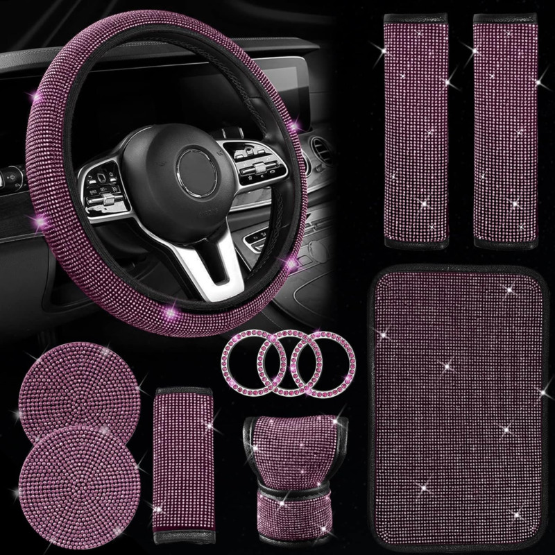 11 Pcs Bling Car Accessories Set,Bling Car Accessories Set for Women, Bling Stee