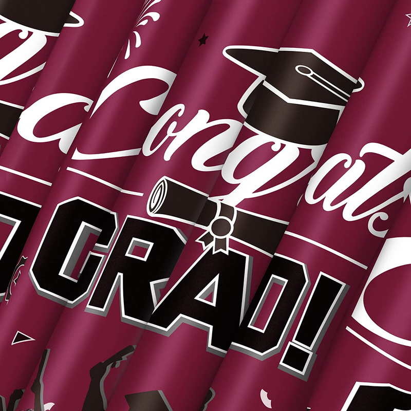 Graduation Tablecloth Maroon Black 3Pcs, Maroon Graduation Party Decorations Sup