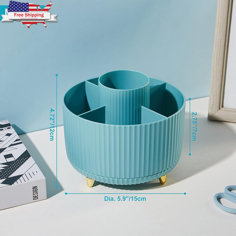 360 Degree Rotation Pen Holder, 5 Slots Office Desk Pen Organizer Multi-Function
