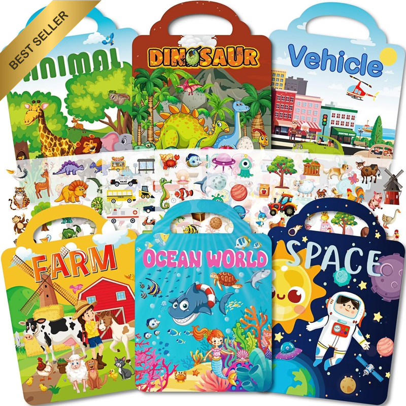 6 Set Reusable Sticker Book for Toddlers 1-3 2-4,Kids Travel Toys | 300+ Puffy S