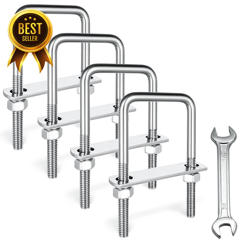 4 Sets M8 Square U Bolts 2 Inch Wide Bend Hardware Kit