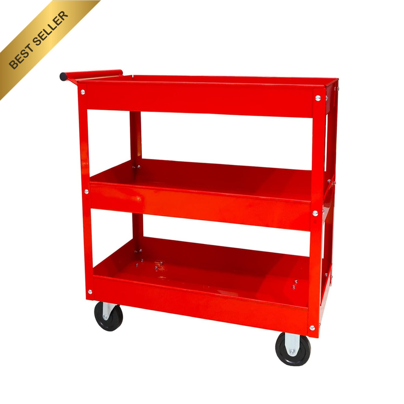 3 Tier Utility Cart Metal Service Trolley Wheels 400Lbs