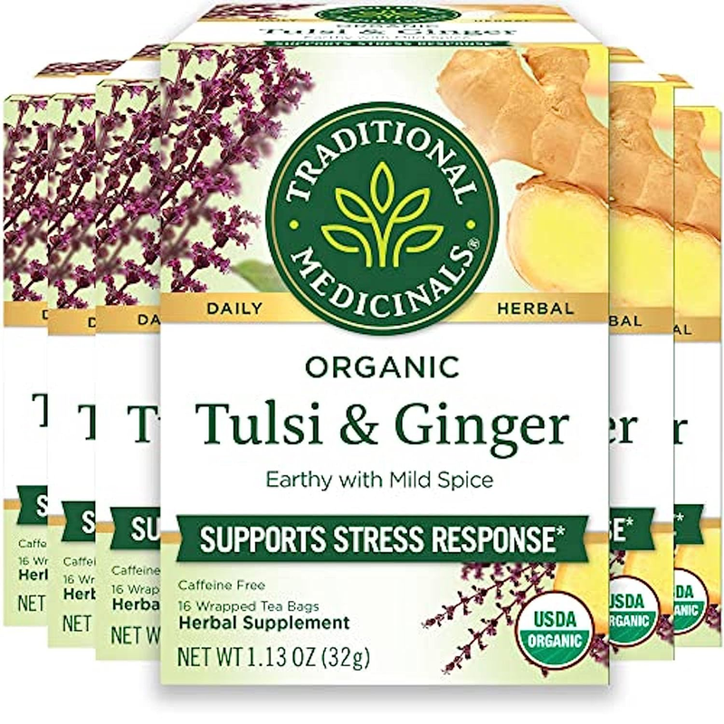 New Organic Tulsi with Ginger Herbal Leaf Tea, 16 Count(Pack