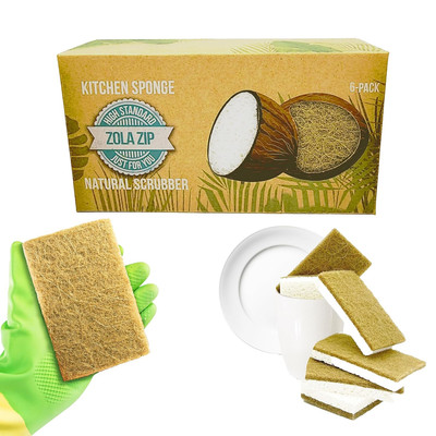 Natural Kitchen Sponges Compostable Cellulose and Coconut Scrubber Sponge Pack 6