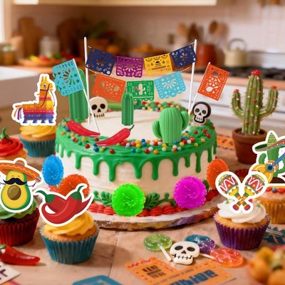  Mexican Fiesta Cake Supplies Cinco De Mayo Cup Toppers Fiesta Party Decorations