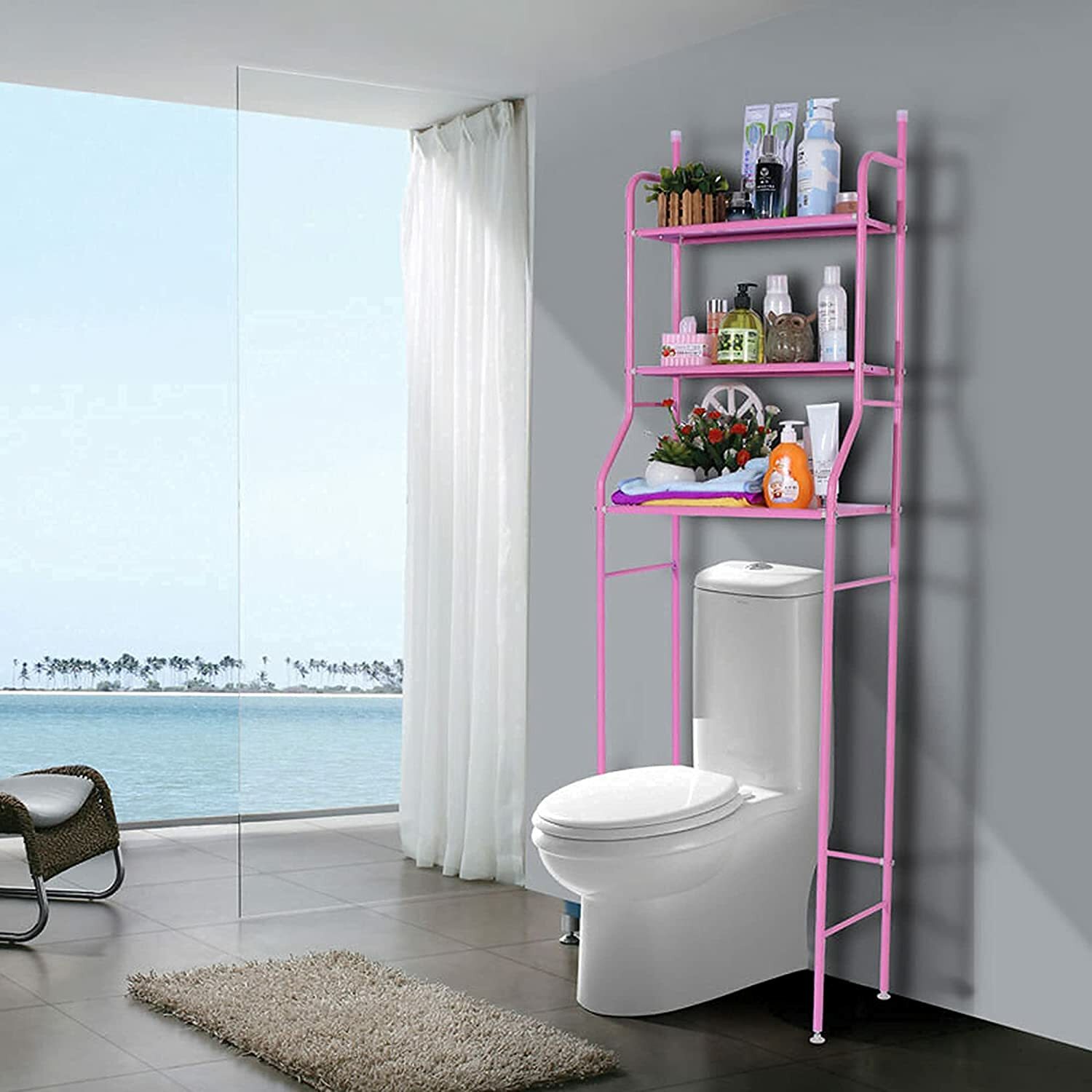 Over The Toilet Storage Rack 3-Tier Metal Bathroom Shelf Space Saver Multi color