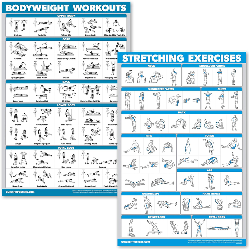 Bodyweight Stretching Poster Set Body Weight Exercise Routine Stretching Workout