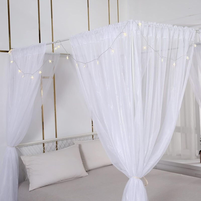Princess Canopy Bed Curtains Set with Star Light Sheer Curtain for King Size Bed