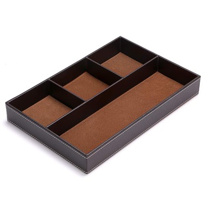 BTSKY 4 slots Desk Drawer Organizer, PU Leather Drawer Storage Organizer Divi...