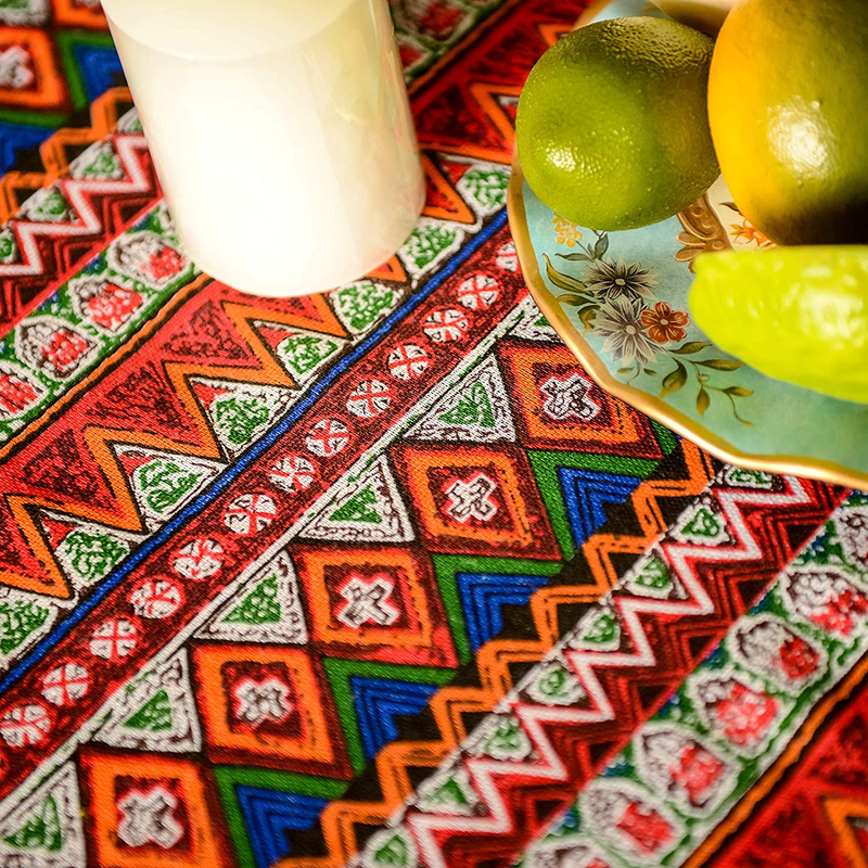 Pompom Tassel Tablecloth for Bohemian Rectangle Table Covers，Wrinkle Free Linen