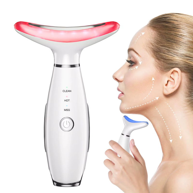 3 in 1 EMS Neck Facial Beauty Device with Thermal Neck Lifting Vibration LED Fac