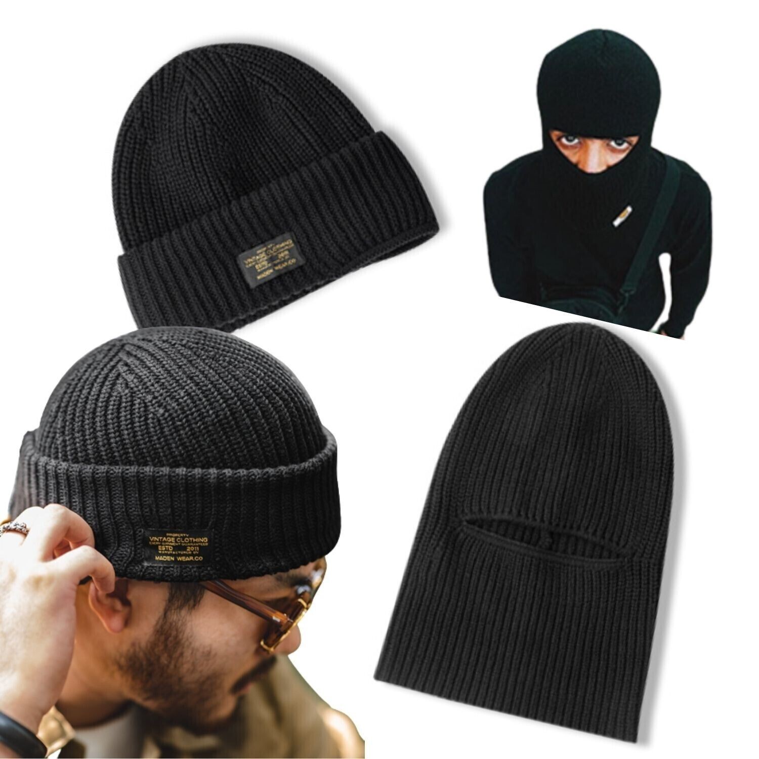 Balaclava Beanie 2in1 in Wool or Thick Cotton Hand-knitted Balaclava Beanie 2in1 in Wool or Thick Cotton Hand-knitted