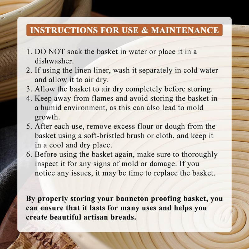 Bread Proofing Basket 9 Inch: Set of 2 Round Banneton Sourdough Proofing Bowls f