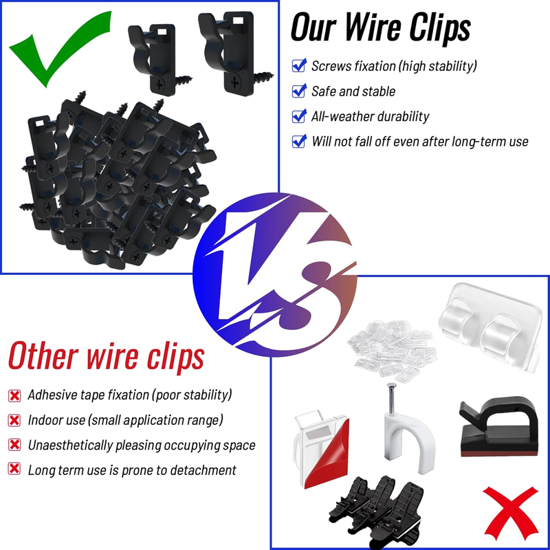 60Pack Outdoor String Light Clips Screw-in Hooks,Garden Hooks,Weatherproof Cable