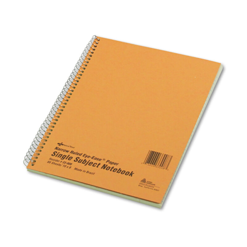 National Subject Wirebound Notebook Narrow/Margin Rule 8 X 10 Green 80 Sheets