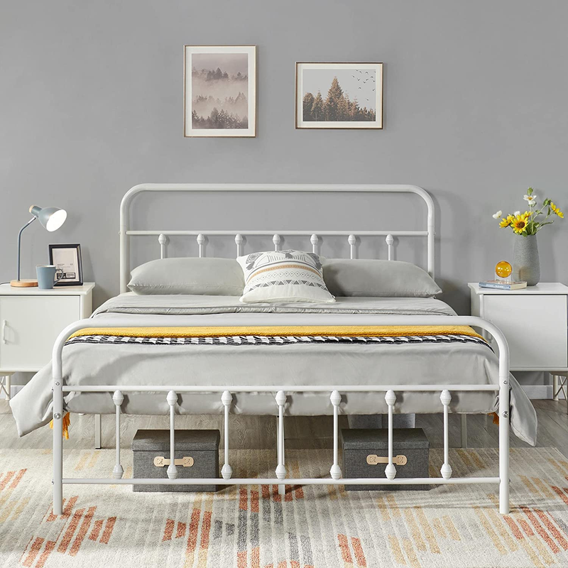 Classic Metal Platform Bed Frame Romantic Victorian Style Headboard Footboard