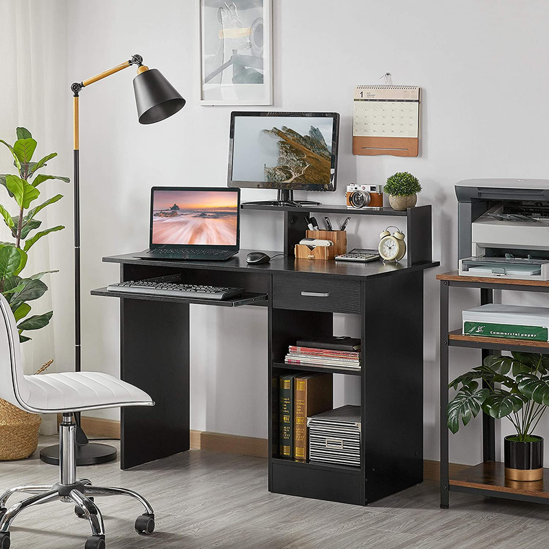 Home Office Wood Computer Desk with Drawers and Pull-Out Keyboard Tray, Study Wr