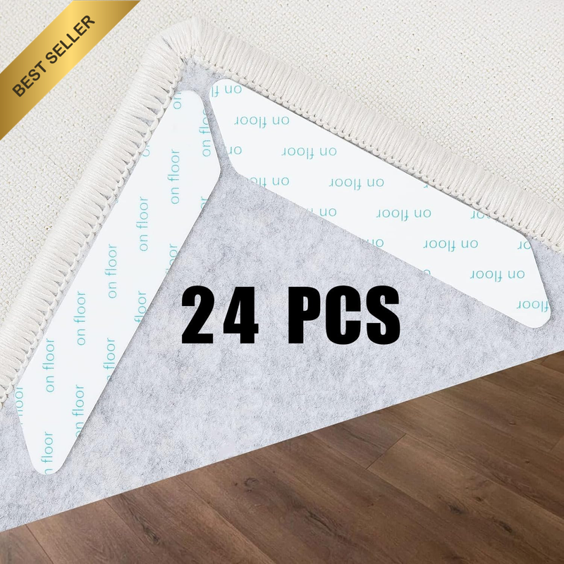 Rugs Grippers, 24 Pcs Rug Tapes Double Sided anti Curling Washable Removable Rug