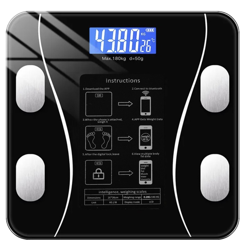 Personenwaage App 180 Kg Bluetooth Elektronisch Bt Intelligent Led-Display 22525